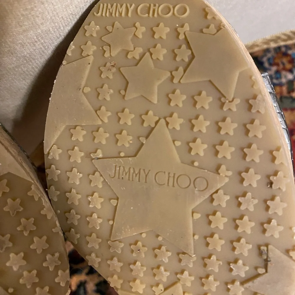 Jimmy Choo Pela Silver T-Strap Cork Platform Wedge Sandal Size 41 - Picture 13 of 16